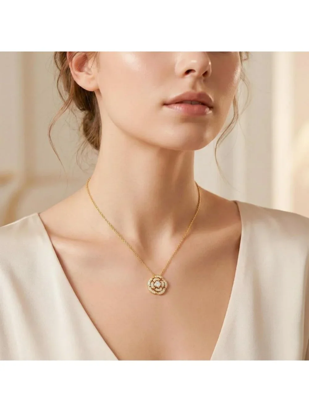 Elegant 18K Gold Plated Necklace with Cubic Zirconia Pendant - Adjustable